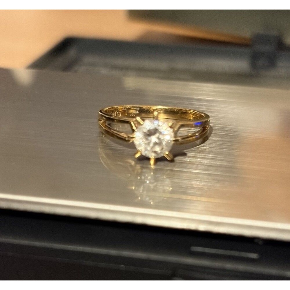 14K Yellow Gold Ring Cubic Zirconia Solitaire Engagement Size 6 585 Vintage - Picture 2 of 14